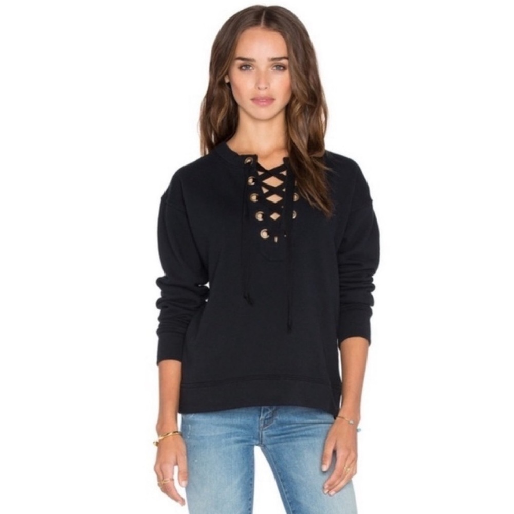 Mother | the tie up easy sweatshirt black front tie sweatshirt | Size XS